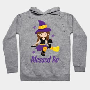 Wicca Witch Design Blessed Be Pagan Gift Shirt Mug Decor Halloween Witch on a Broomstick Design Hoodie